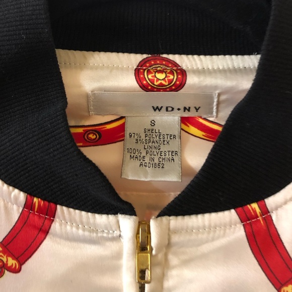 WDNY Scarf Print Satin Bomber Jacket S - Picture 3 of 8